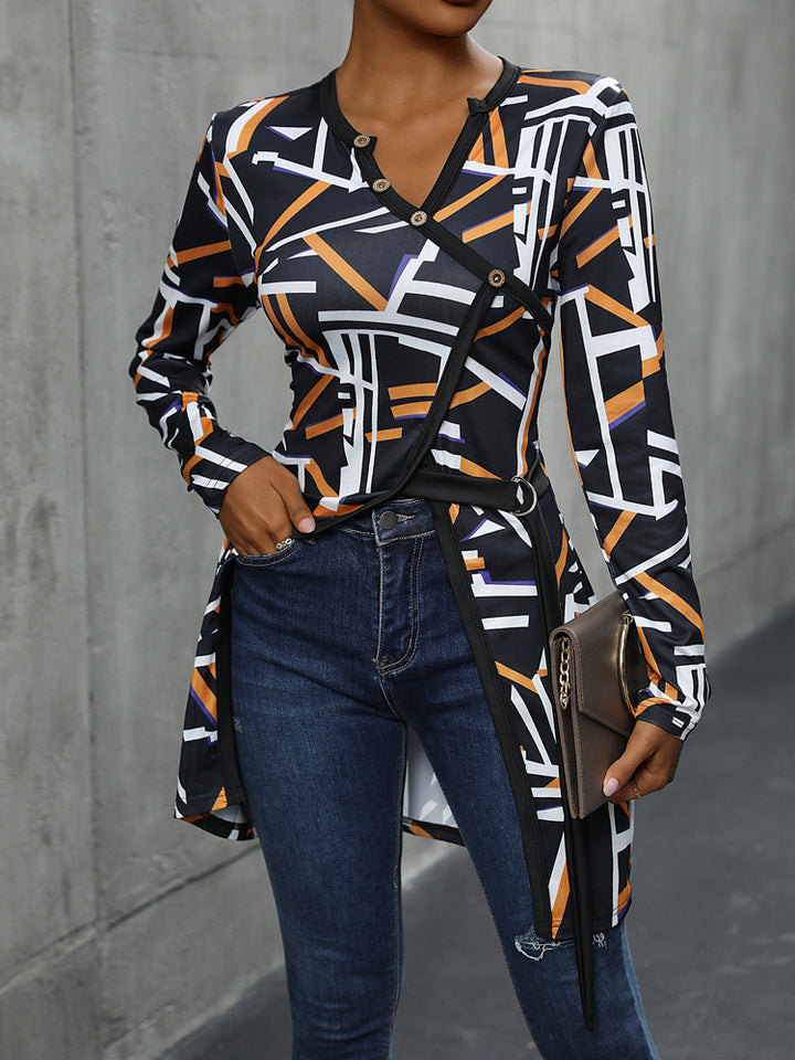 Women Abstract Printed V-Neck Top