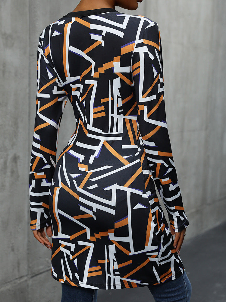 Women Abstract Printed V-Neck Top