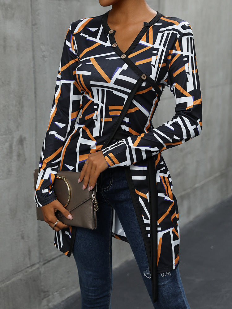 Women Abstract Printed V-Neck Top