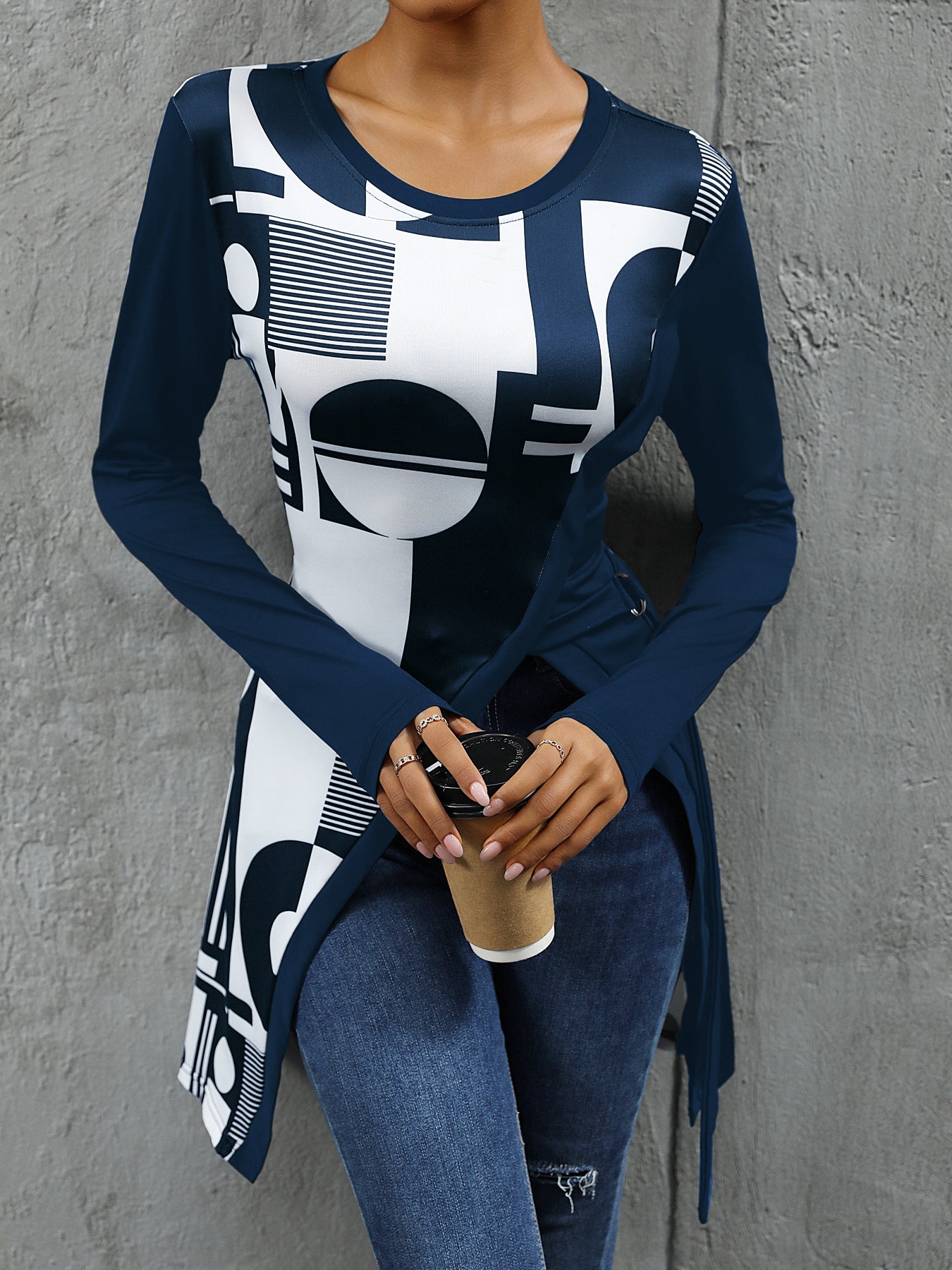 Women Abstract Printed Round Neck Top