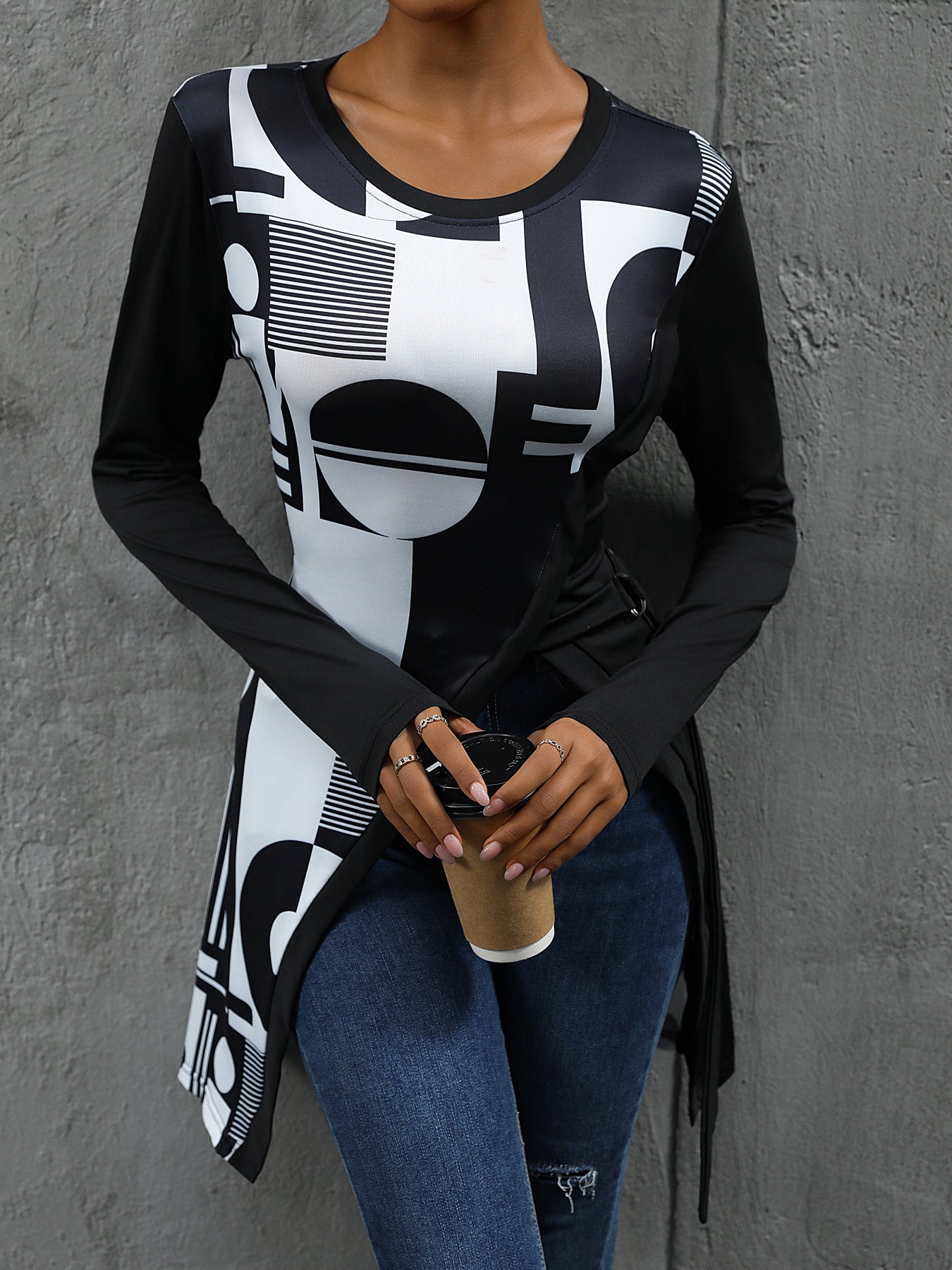 Geometric Print Crepe Top