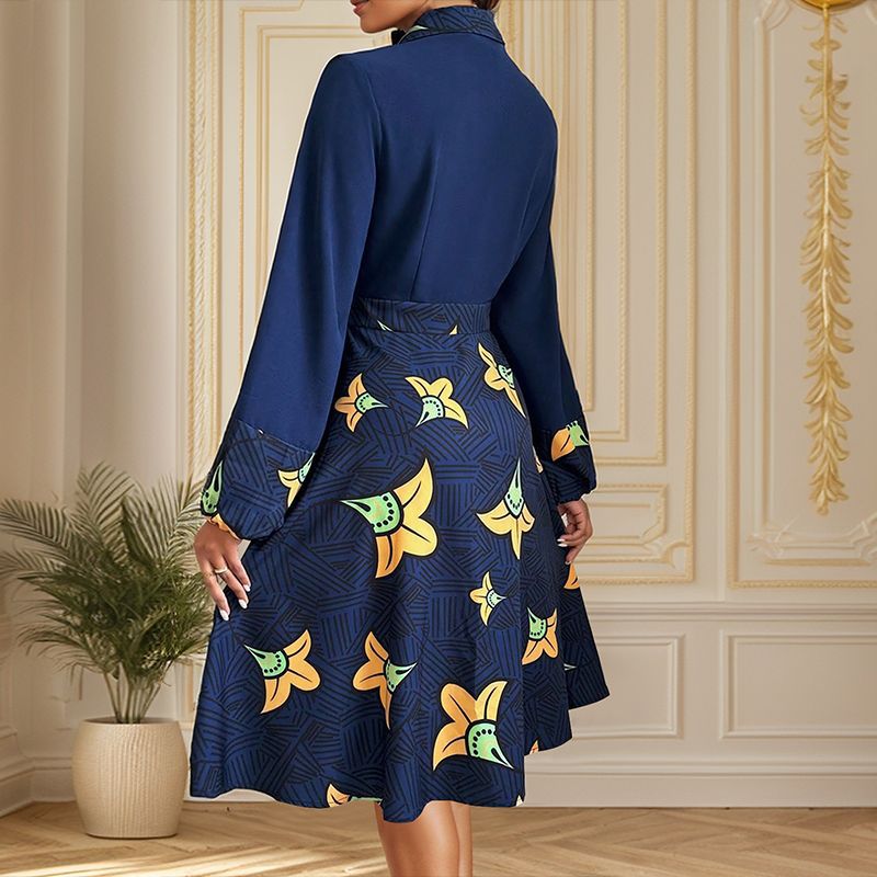 Floral Printed Cuffed Sleeves Shirt Dress