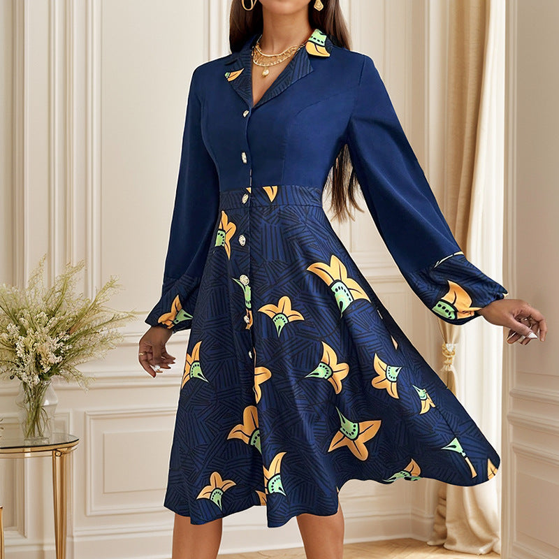 Floral Printed Cuffed Sleeves Shirt Dress