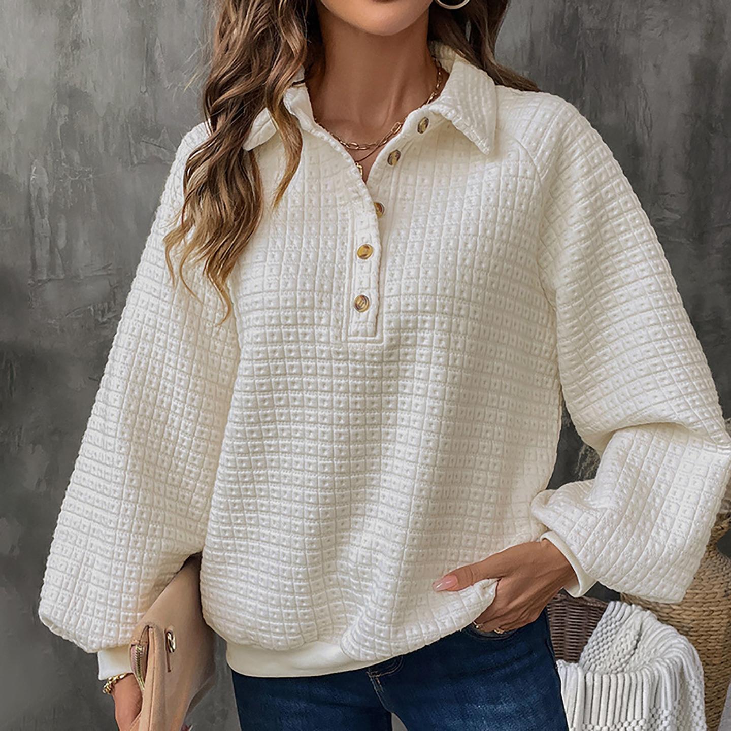 Women Self Design Shirt Collar Sweatshirt