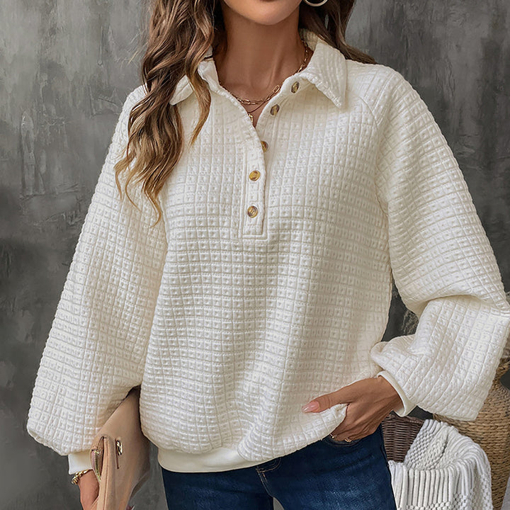 Women Self Design Shirt Collar Sweatshirt