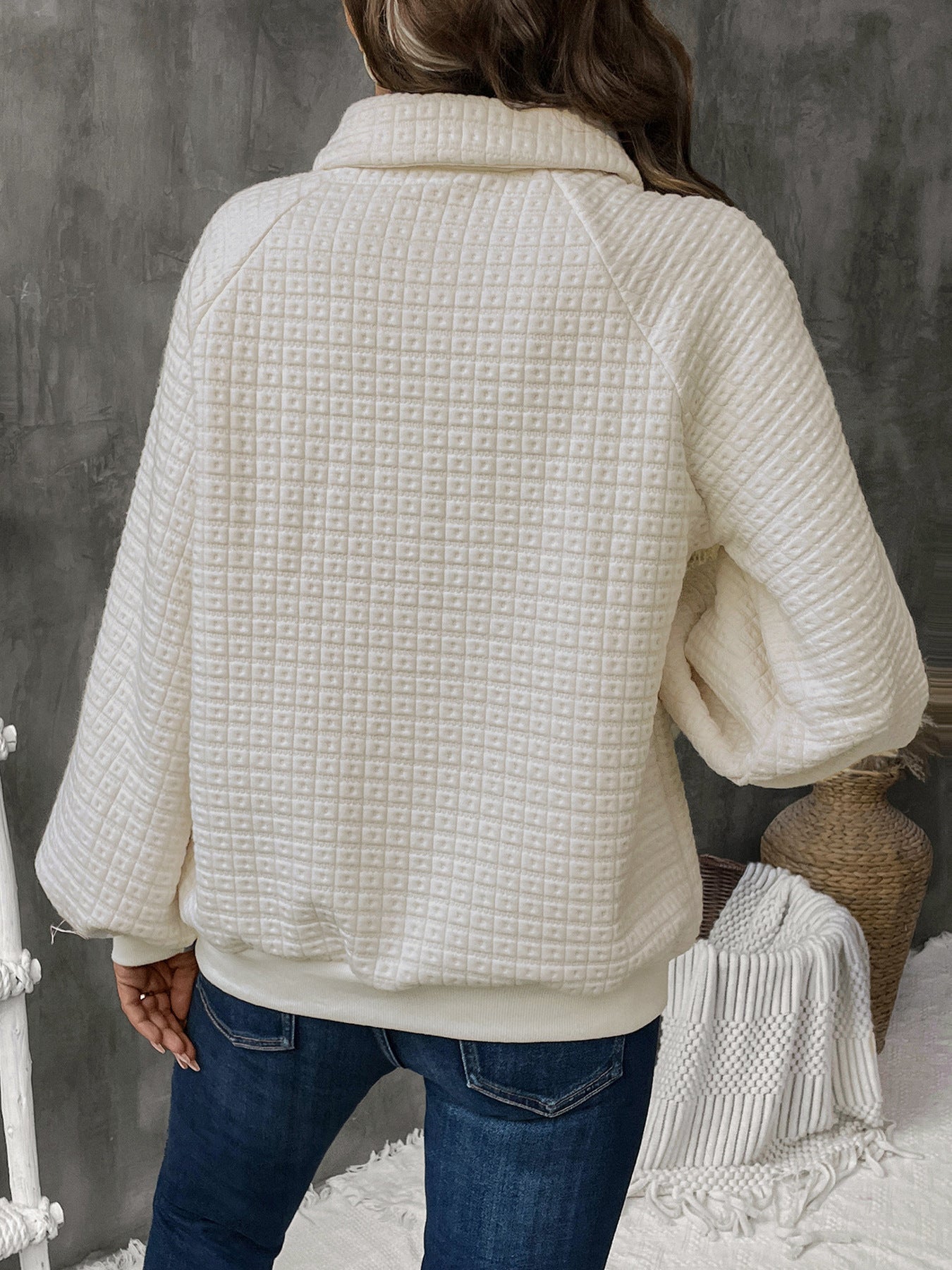 Women Self Design Shirt Collar Sweatshirt