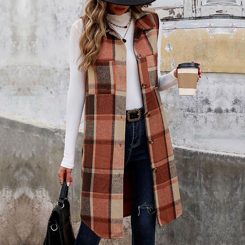 Women Checked Single-Breasted Overcoat