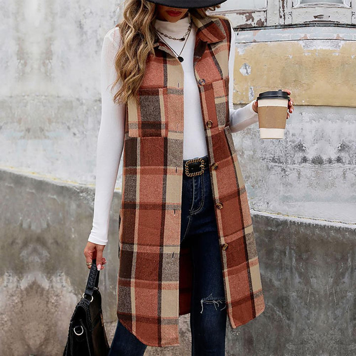 Women Checked Single-Breasted Overcoat