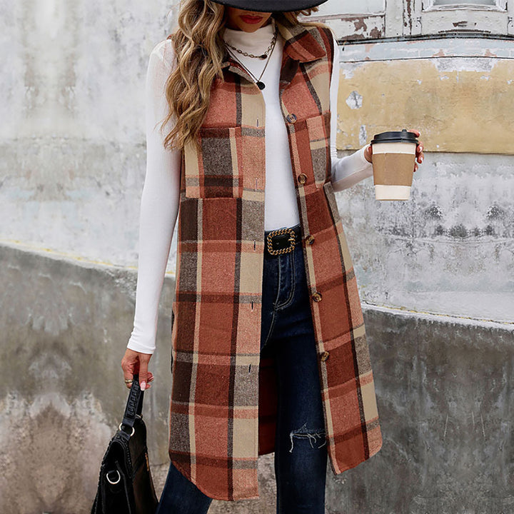 Women Checked Single-Breasted Overcoat