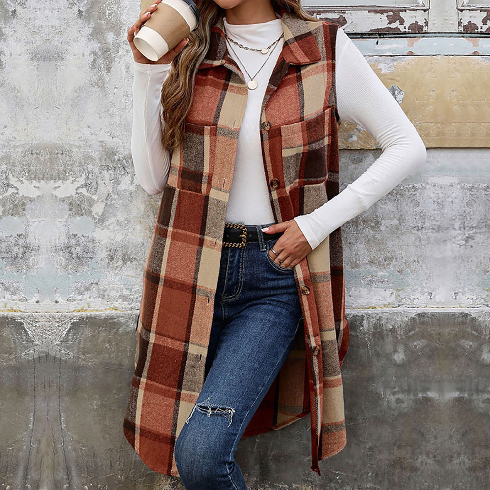 Women Checked Single-Breasted Overcoat
