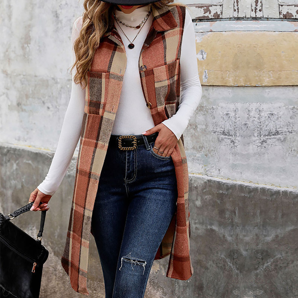 Women Checked Single-Breasted Overcoat