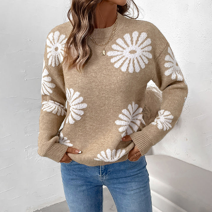 Women Floral  Round Neck Long Sleeves Pullover