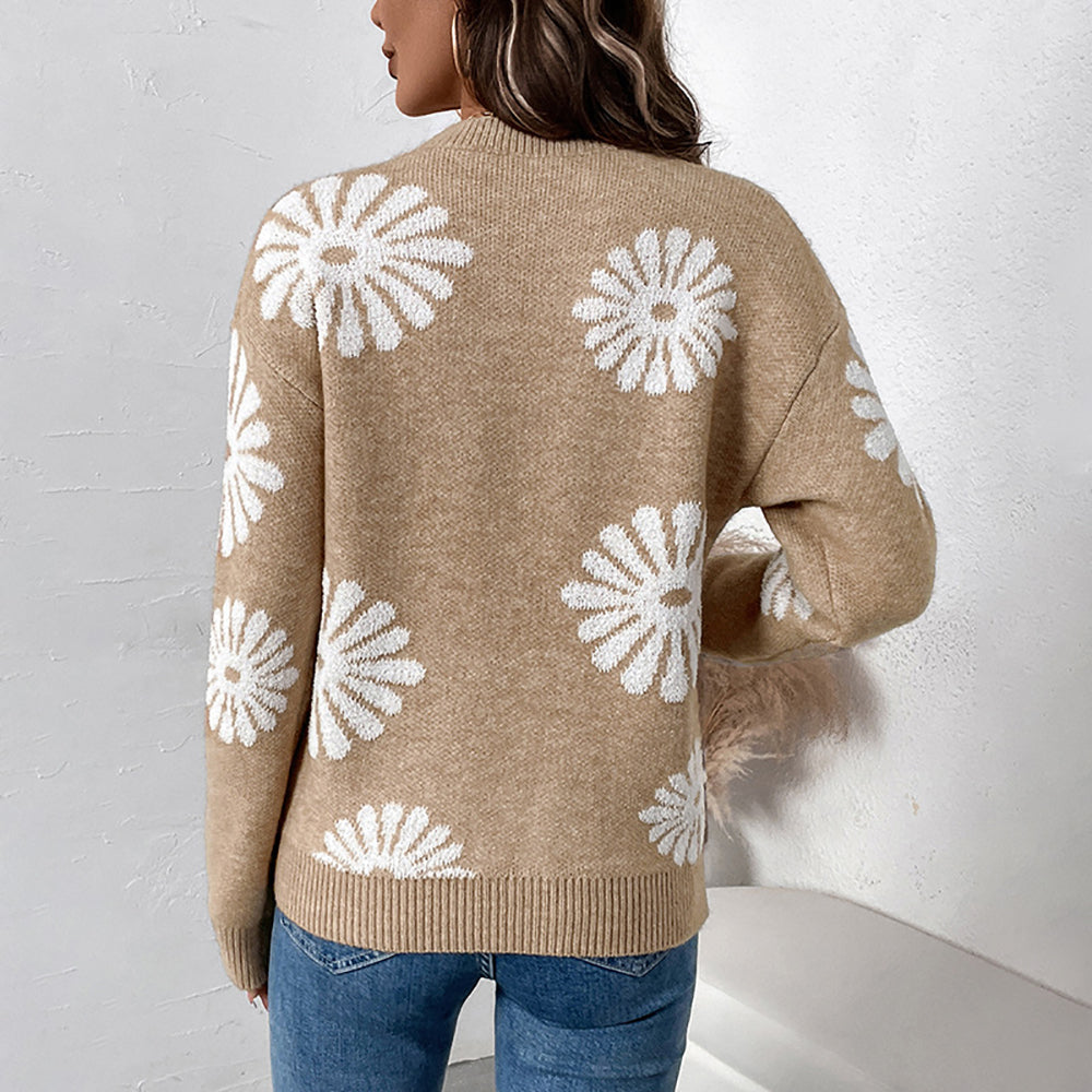 Women Floral  Round Neck Long Sleeves Pullover