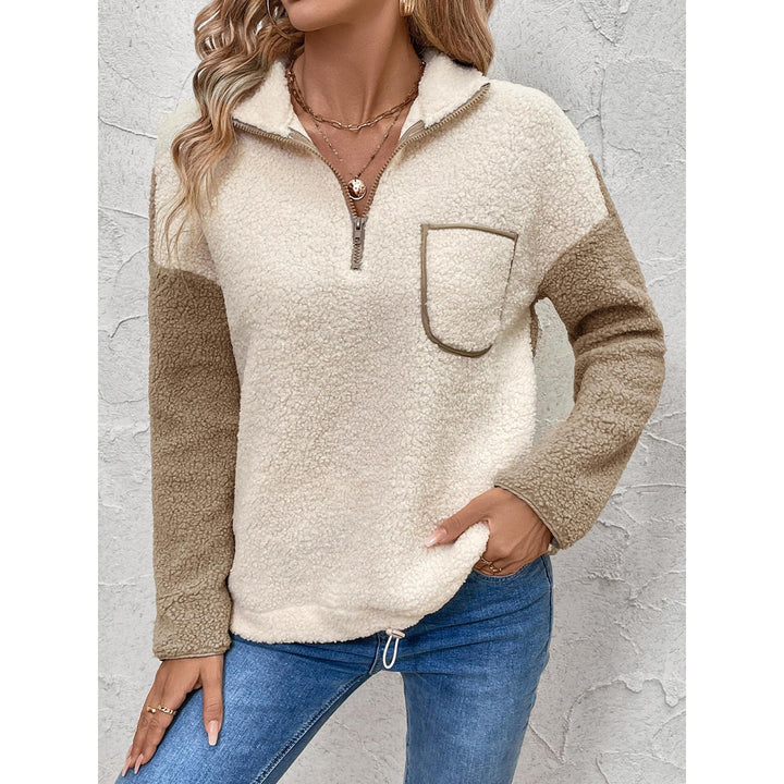 Women Colourblocked Shirt Collar Sweatshirt