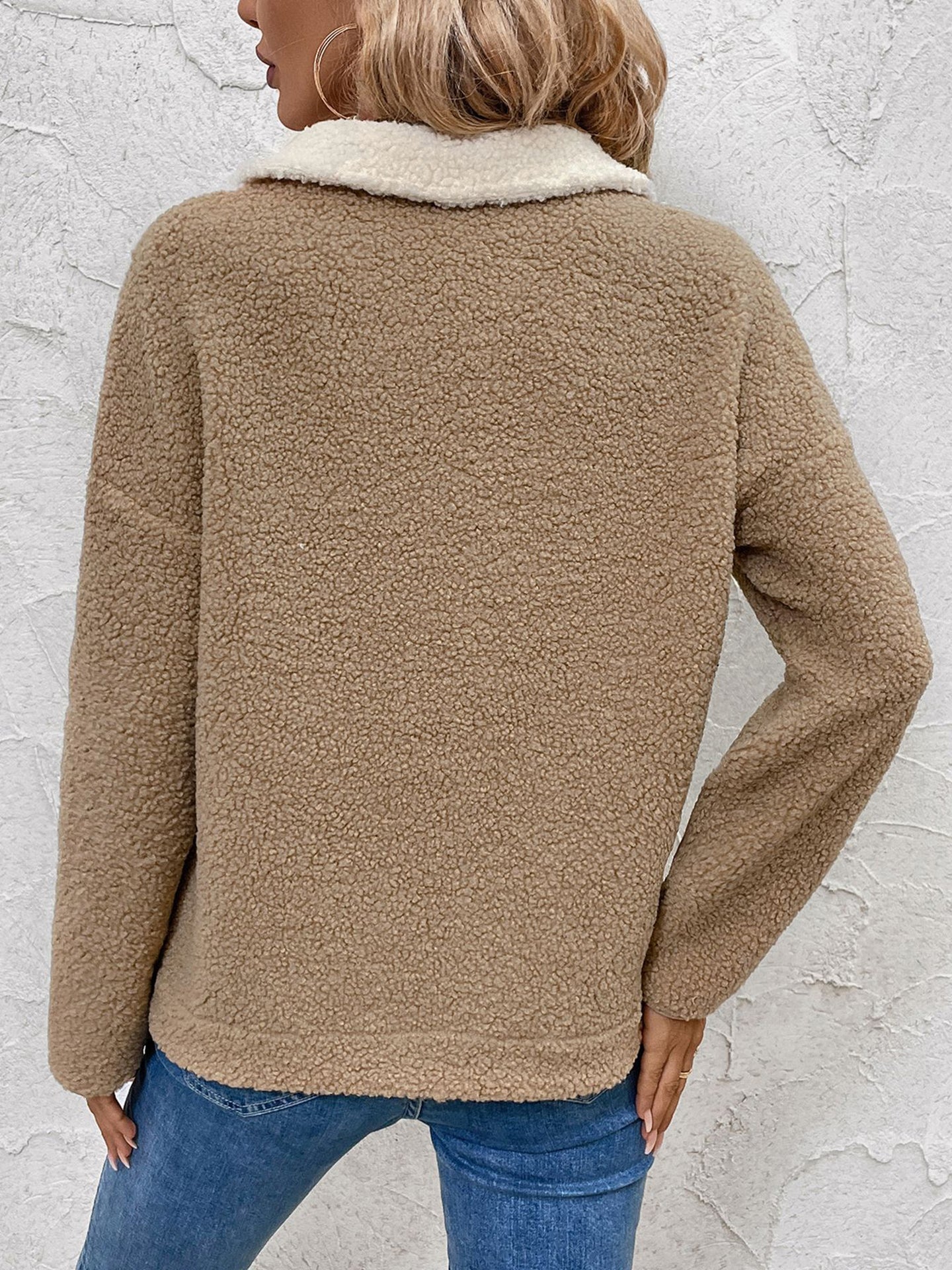 Women Colourblocked Shirt Collar Sweatshirt