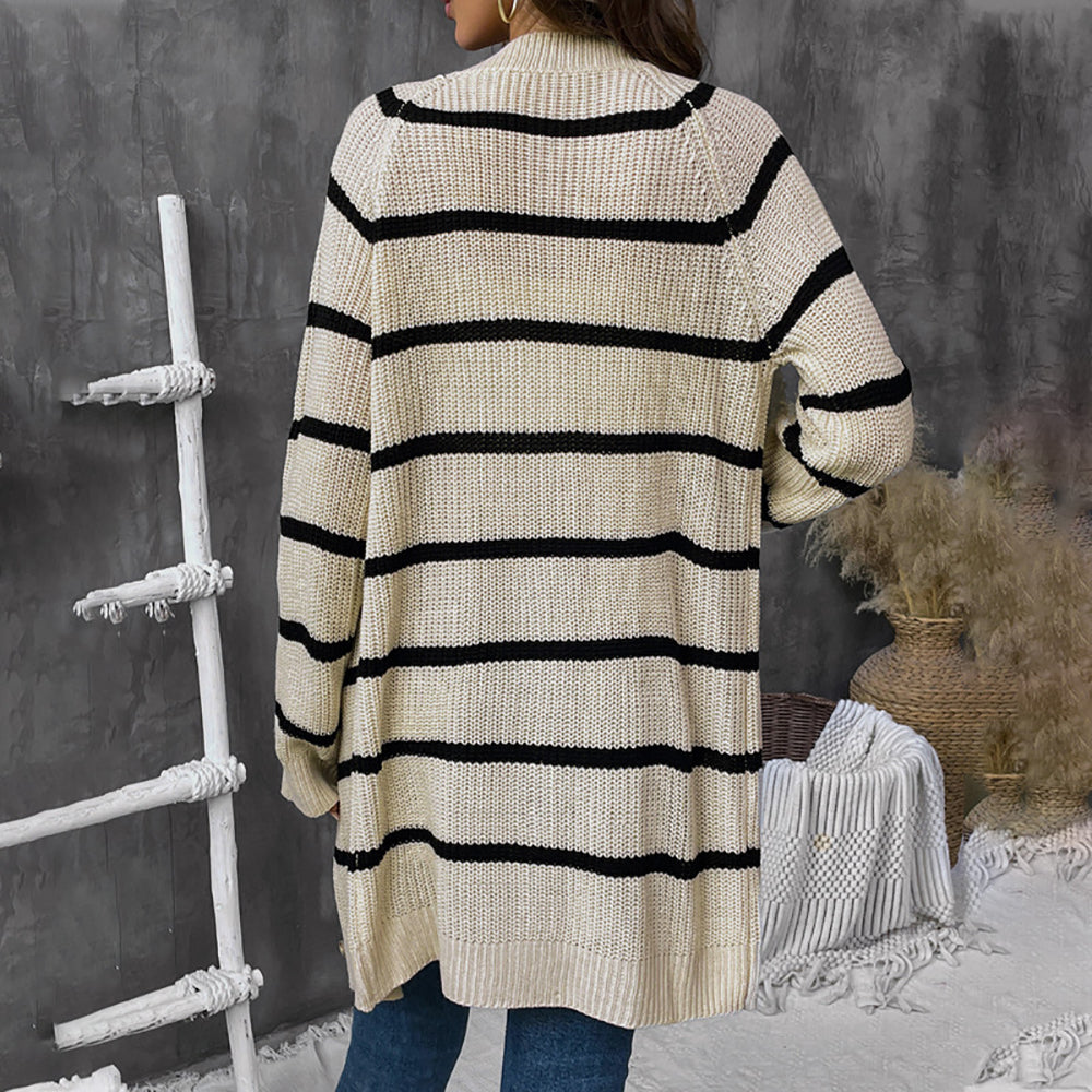 Women Striped Longline Cardigan