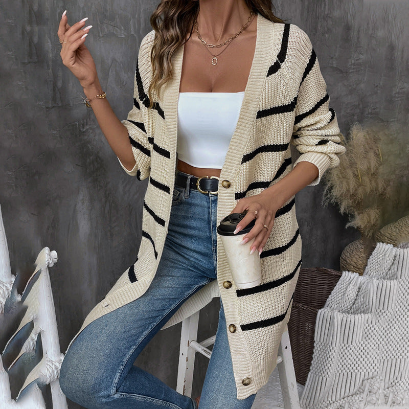 Women Striped Longline Cardigan