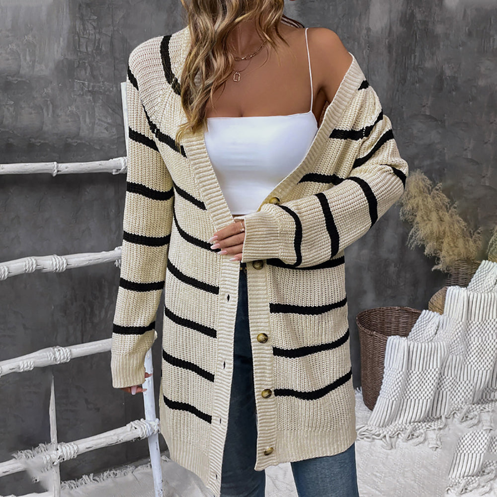 Women Striped Longline Cardigan
