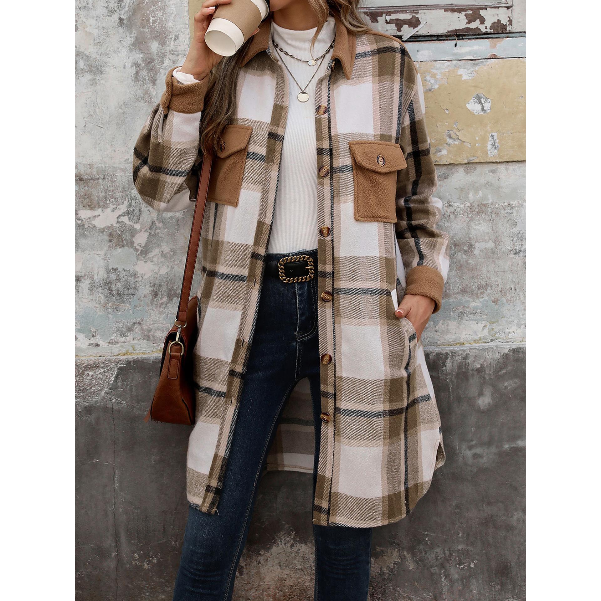 Women Checked Single-Breasted Overcoat