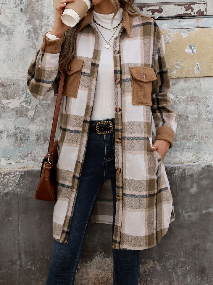 Women Checked Single-Breasted Overcoat