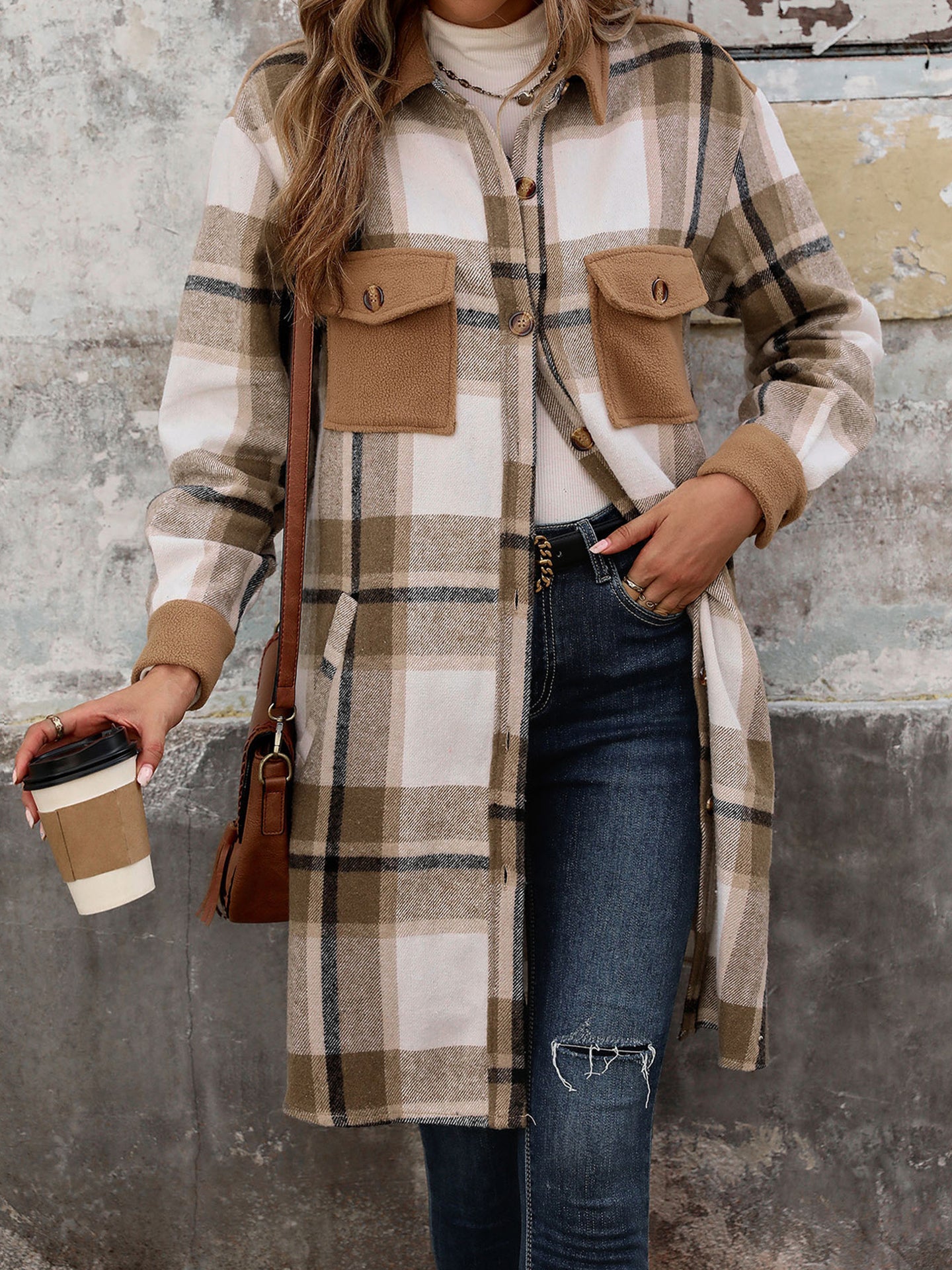 Women Checked Single-Breasted Overcoat