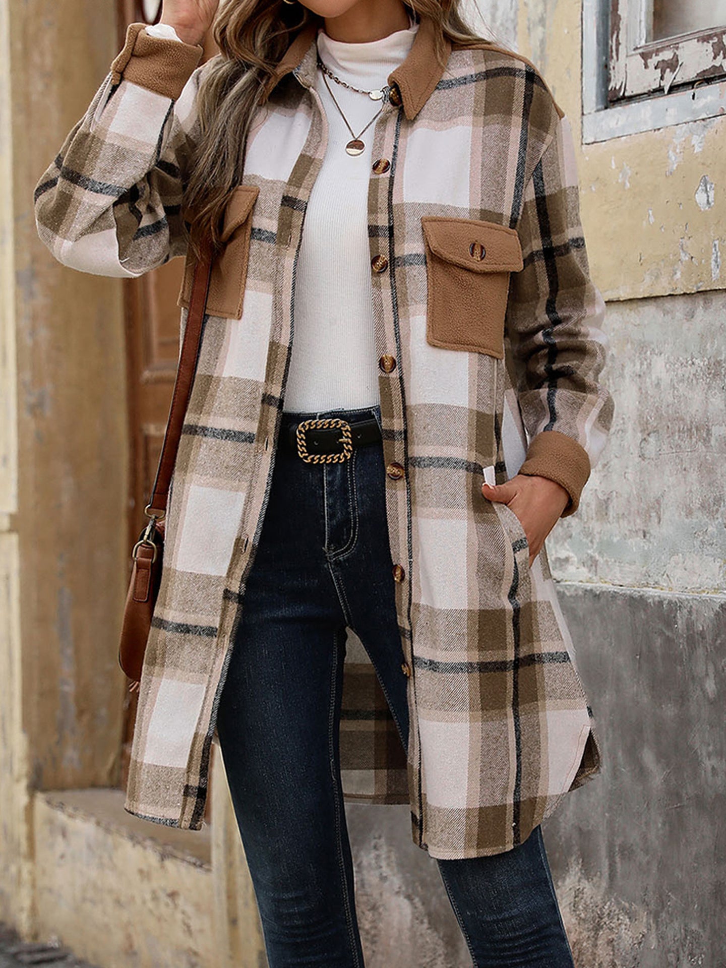 Women Checked Single-Breasted Overcoat