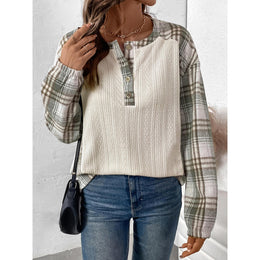 Women Checked Round Neck Cotton Top