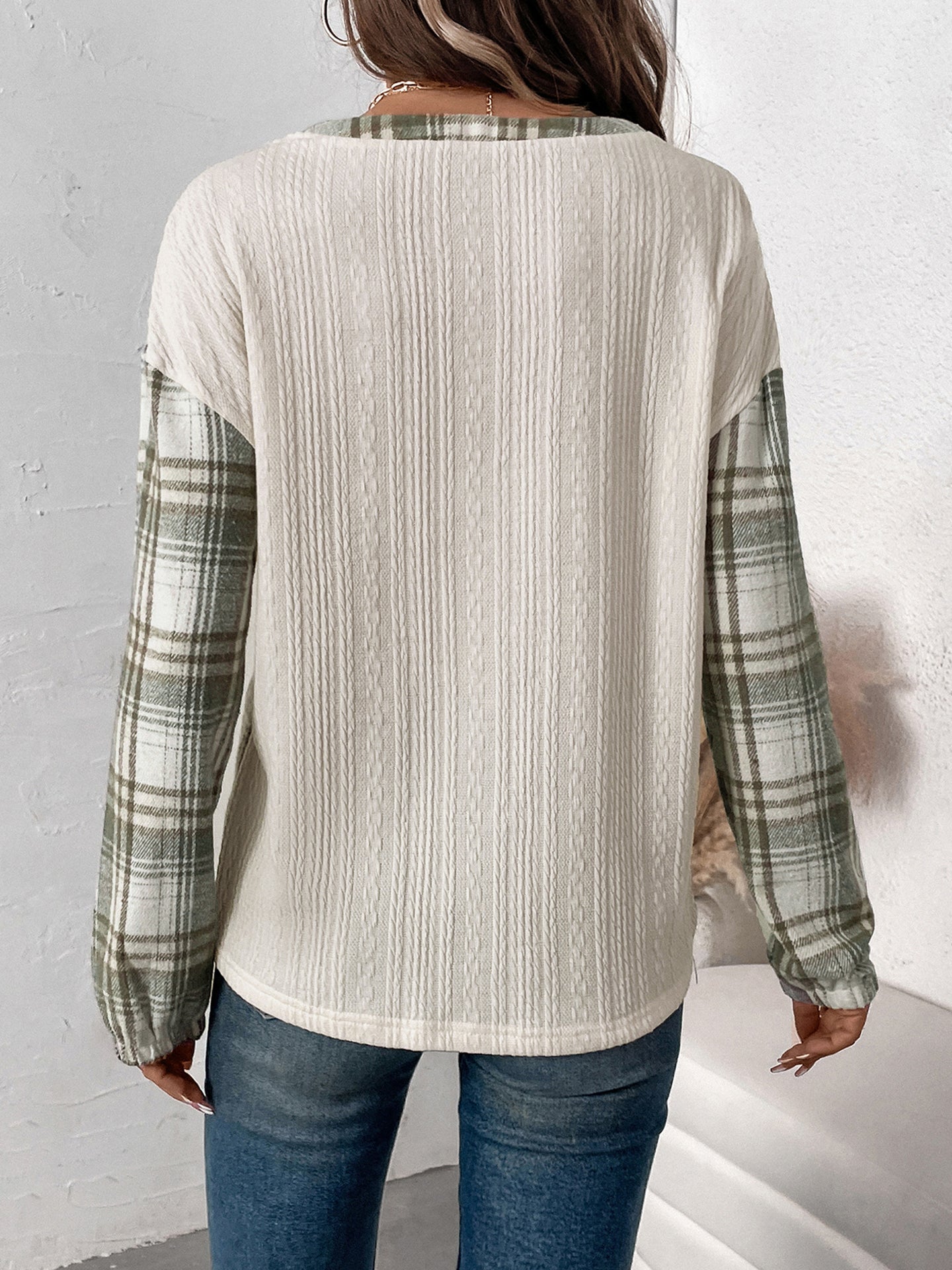 Women Checked Round Neck Cotton Top