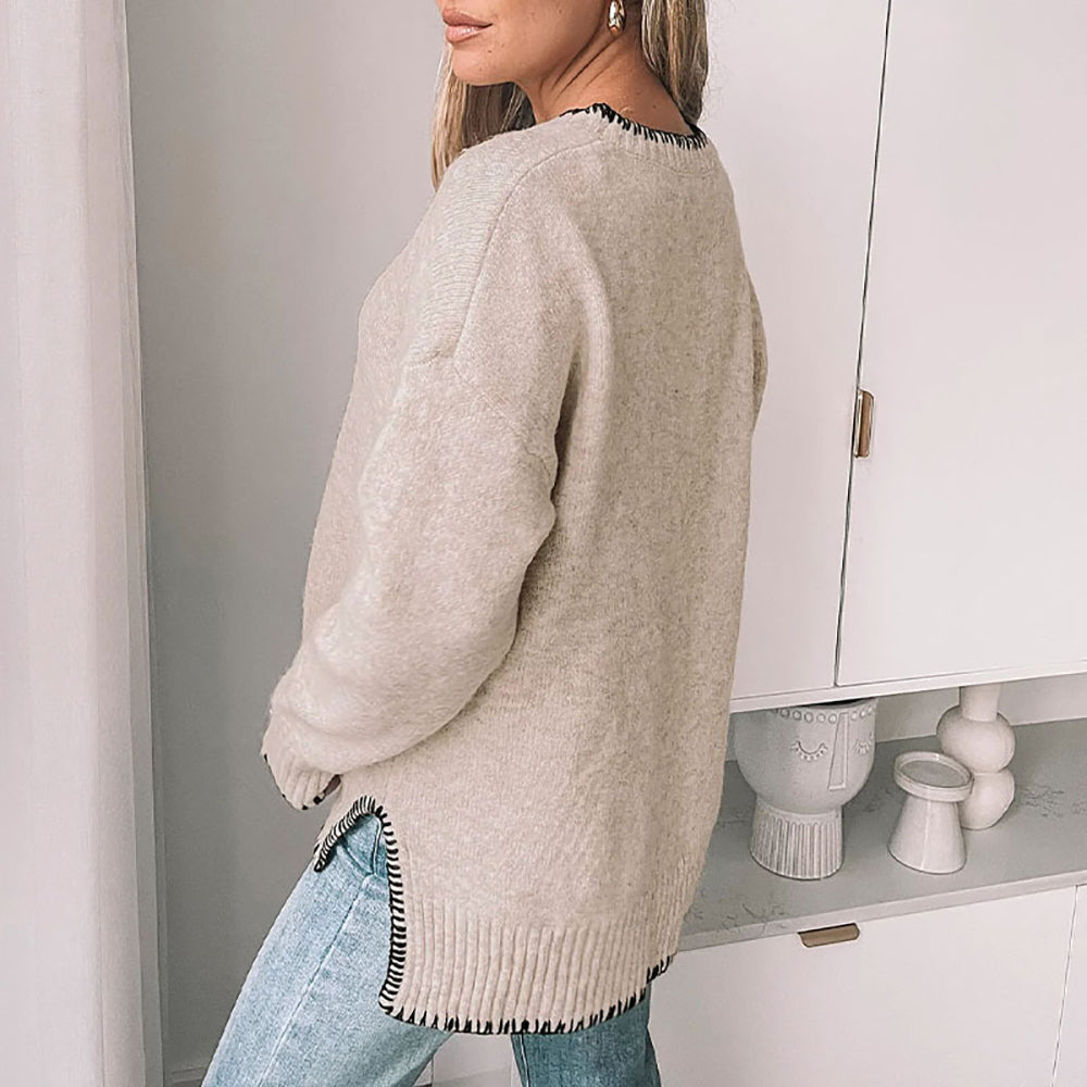 Women Round Neck Long Sleeves Pullover Sweaters