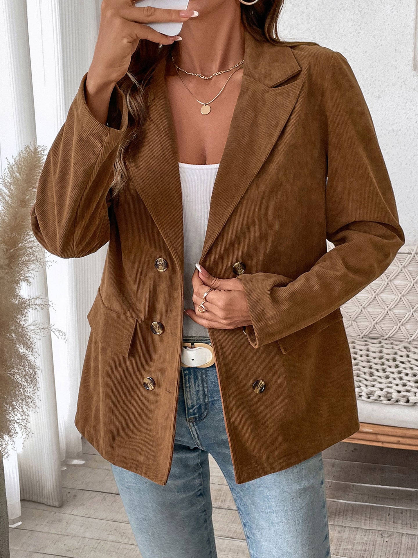 Women Spread Collar Tailored Jacket