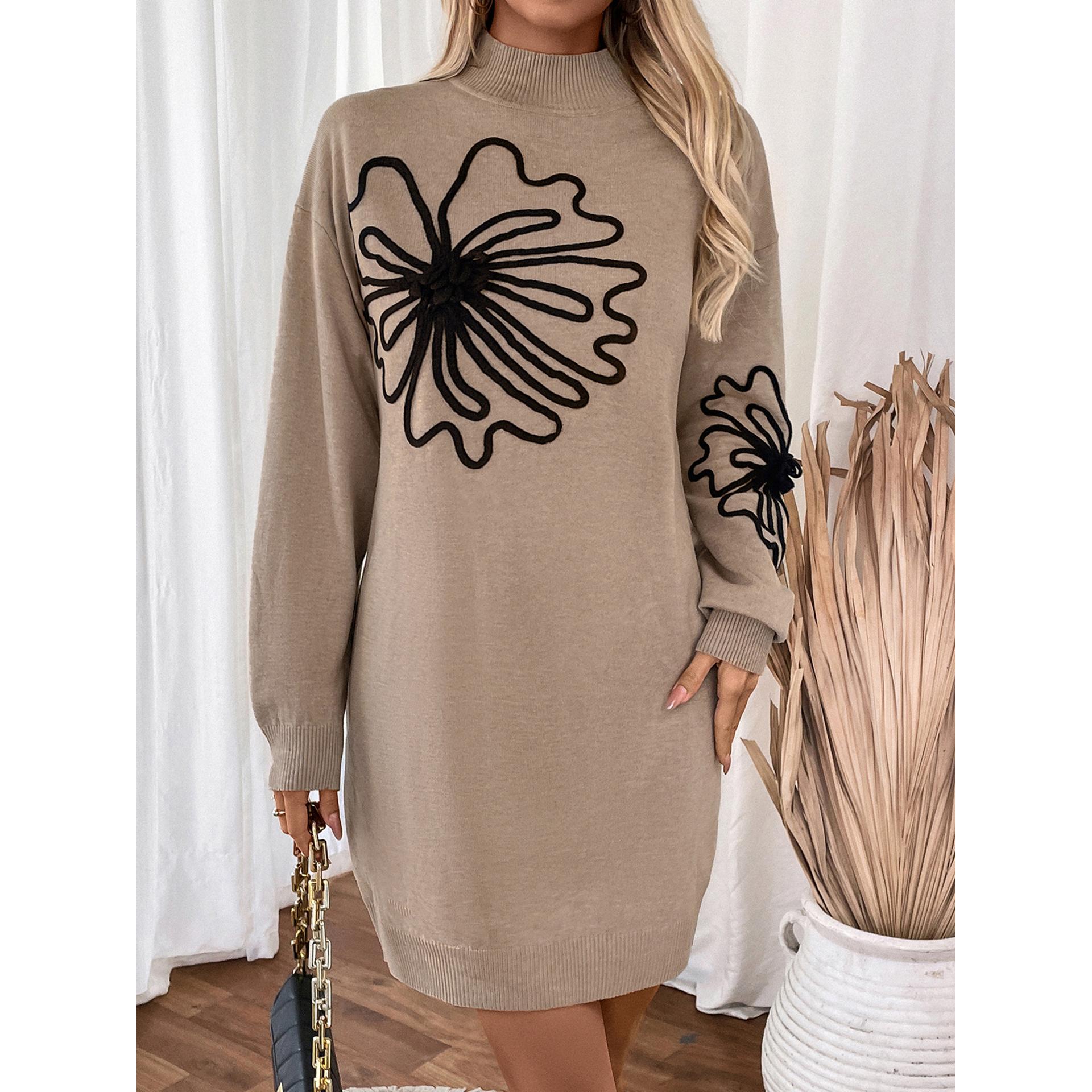 Women Floral Print High Neck T-shirt Mini Dress