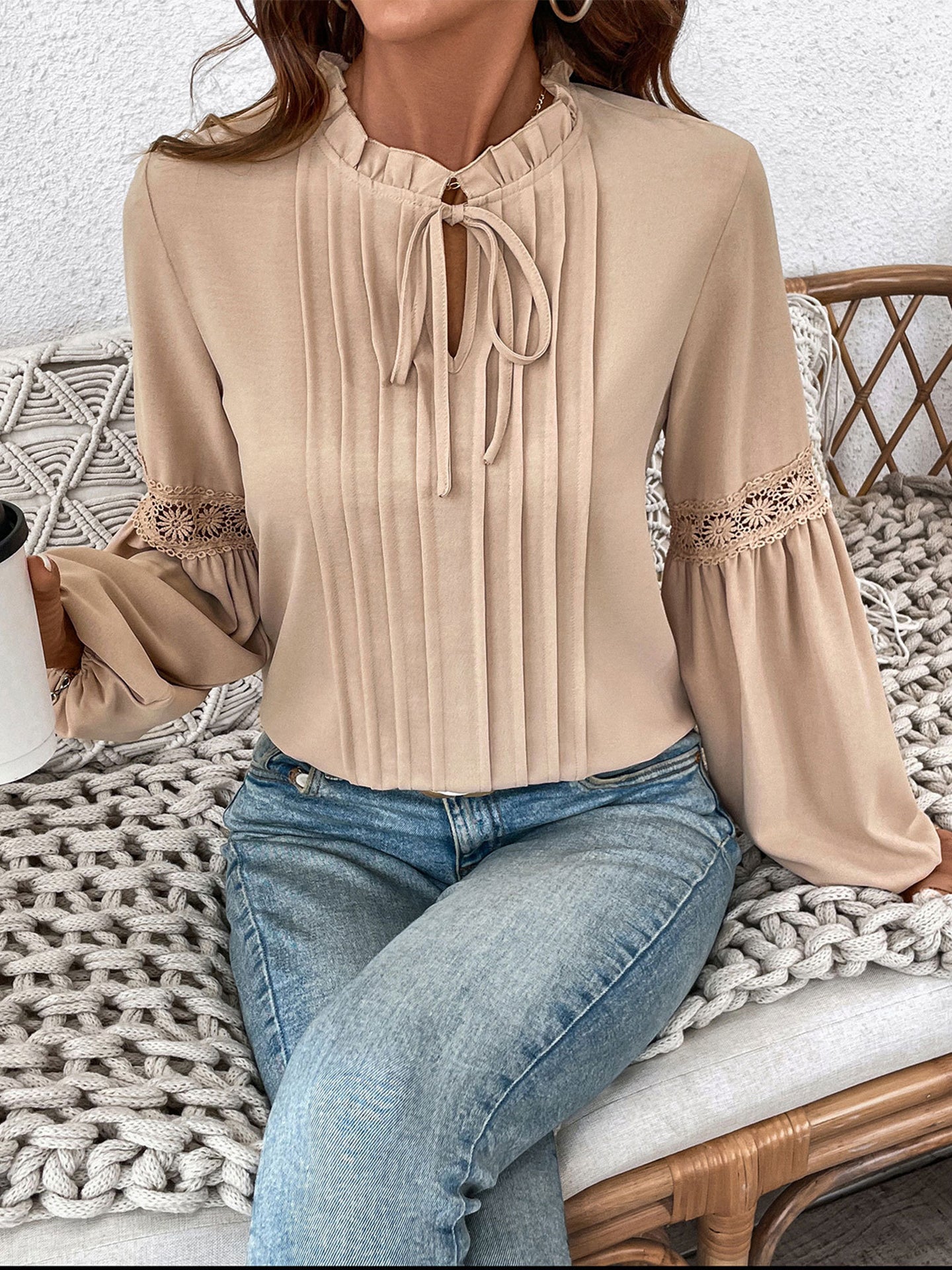 Women Solid Tie-Up Neck Top
