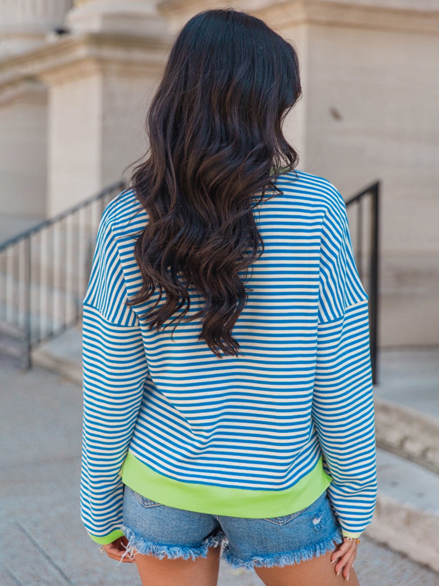 Women Round Neck Striped Sweatshirt