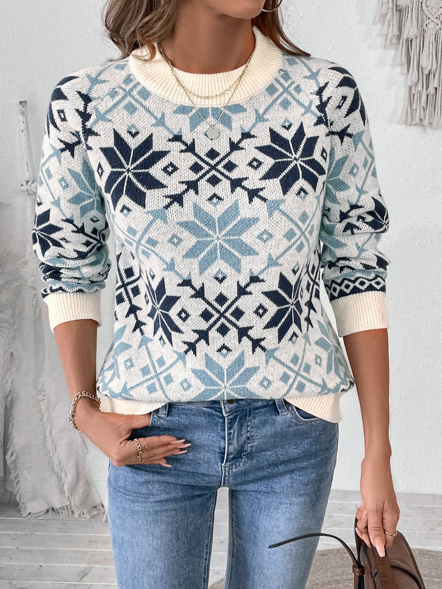 Women Argyle Printed Pullover