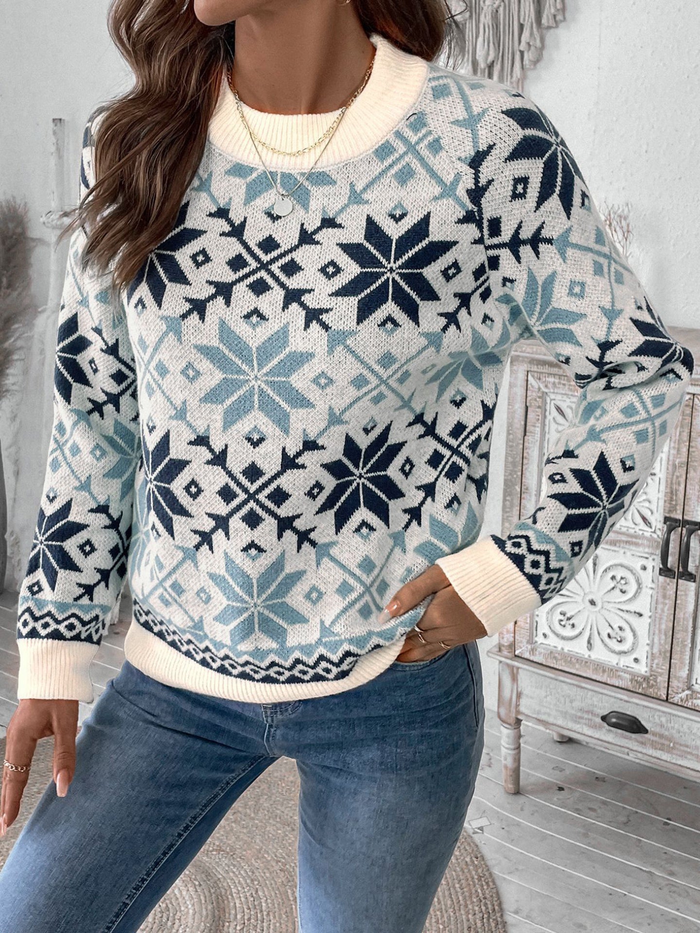 Women Argyle Printed Pullover
