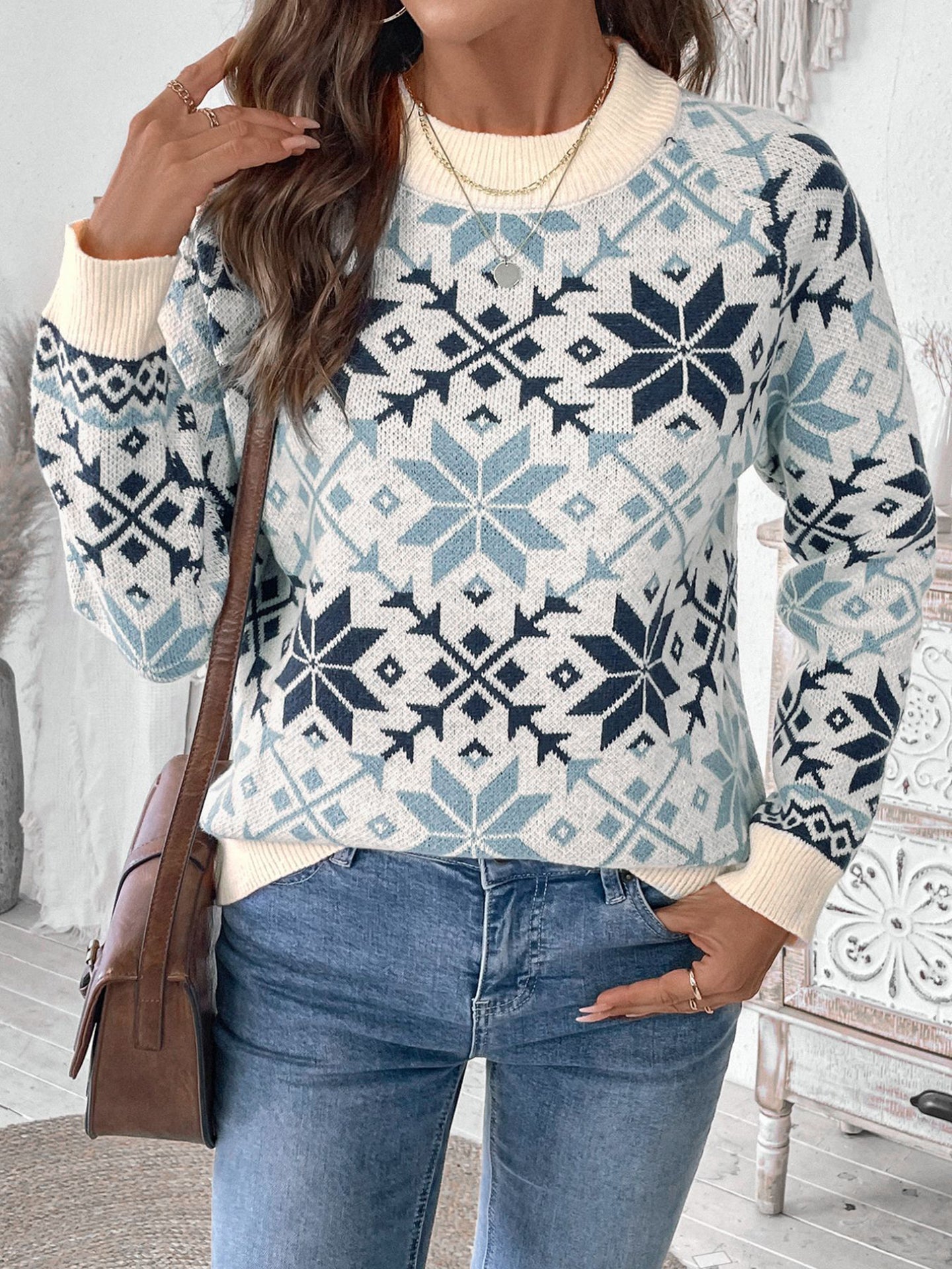 Women Argyle Printed Pullover