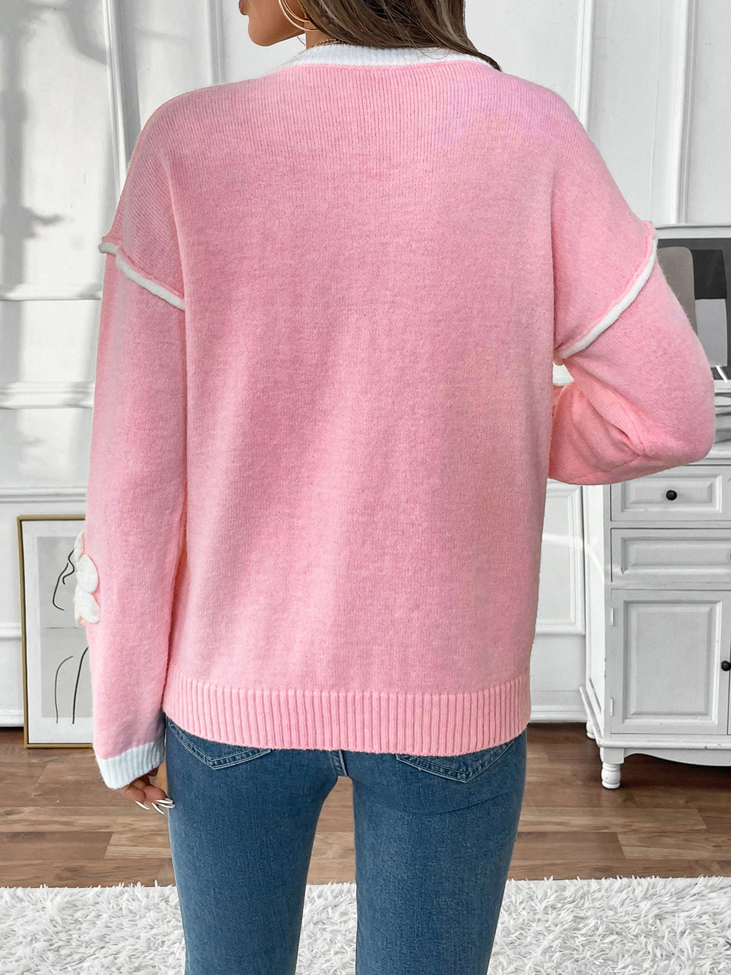 Women Floral Ribbed Pullover