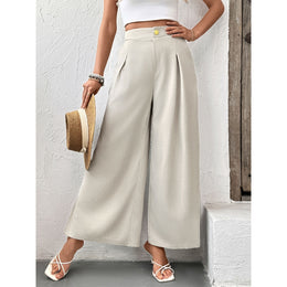 Women Loose Fit Easy Wash Pleated Culottes Trousers