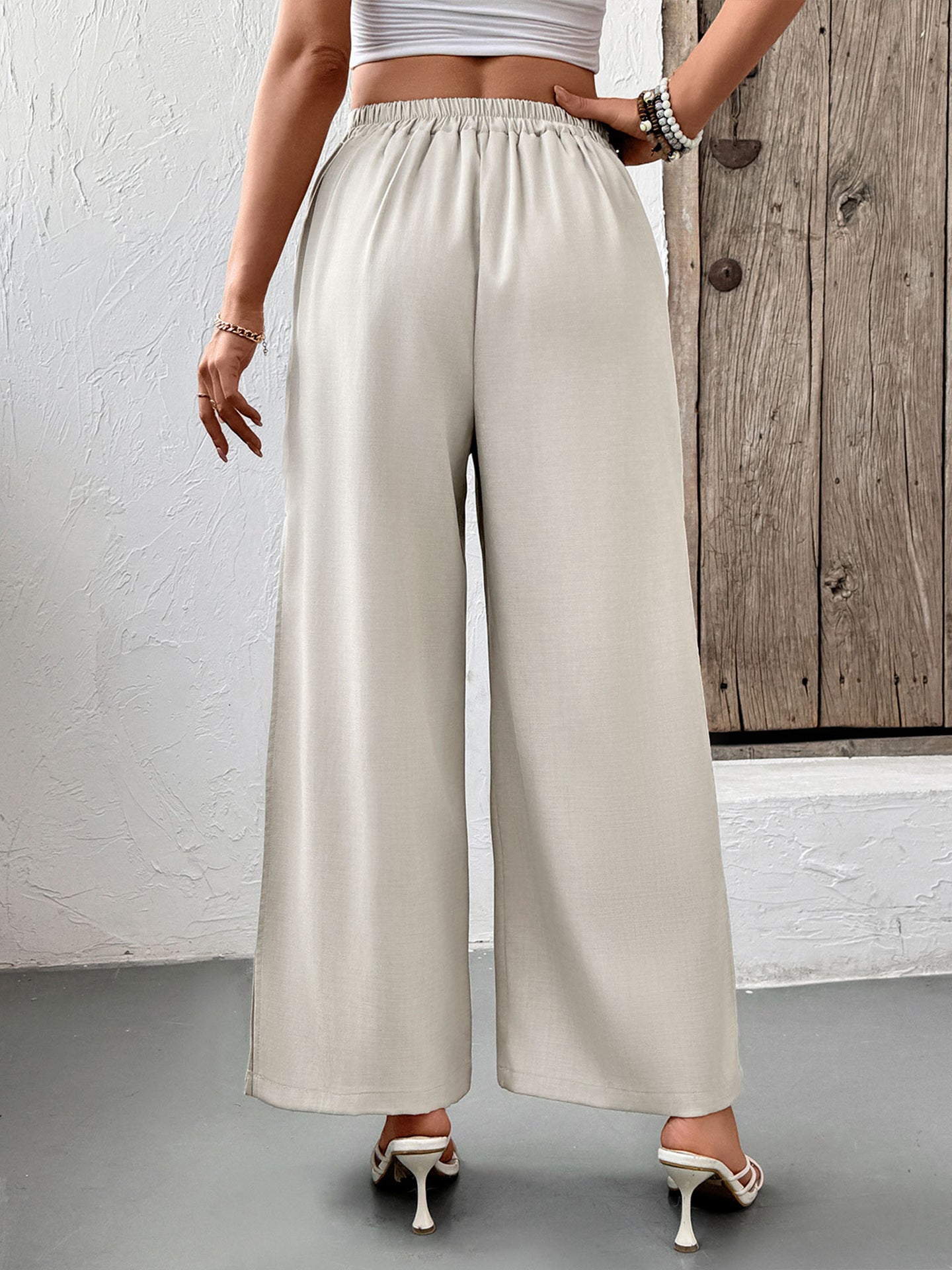 Women Loose Fit Easy Wash Pleated Culottes Trousers
