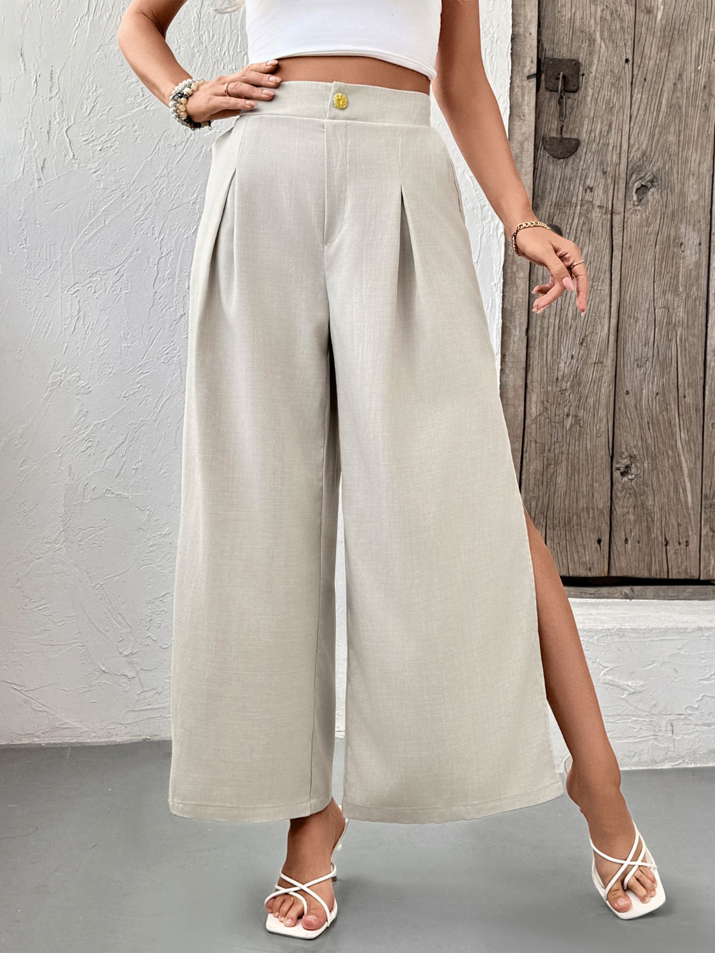 Women Loose Fit Easy Wash Pleated Culottes Trousers