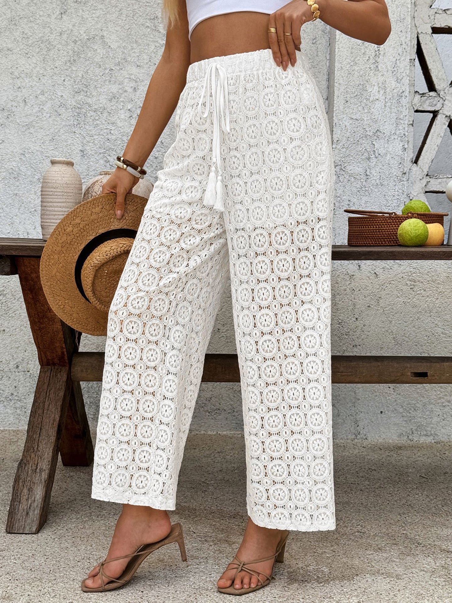 Women Floral Design Straight Fit Wrinkle Free Cotton Trousers