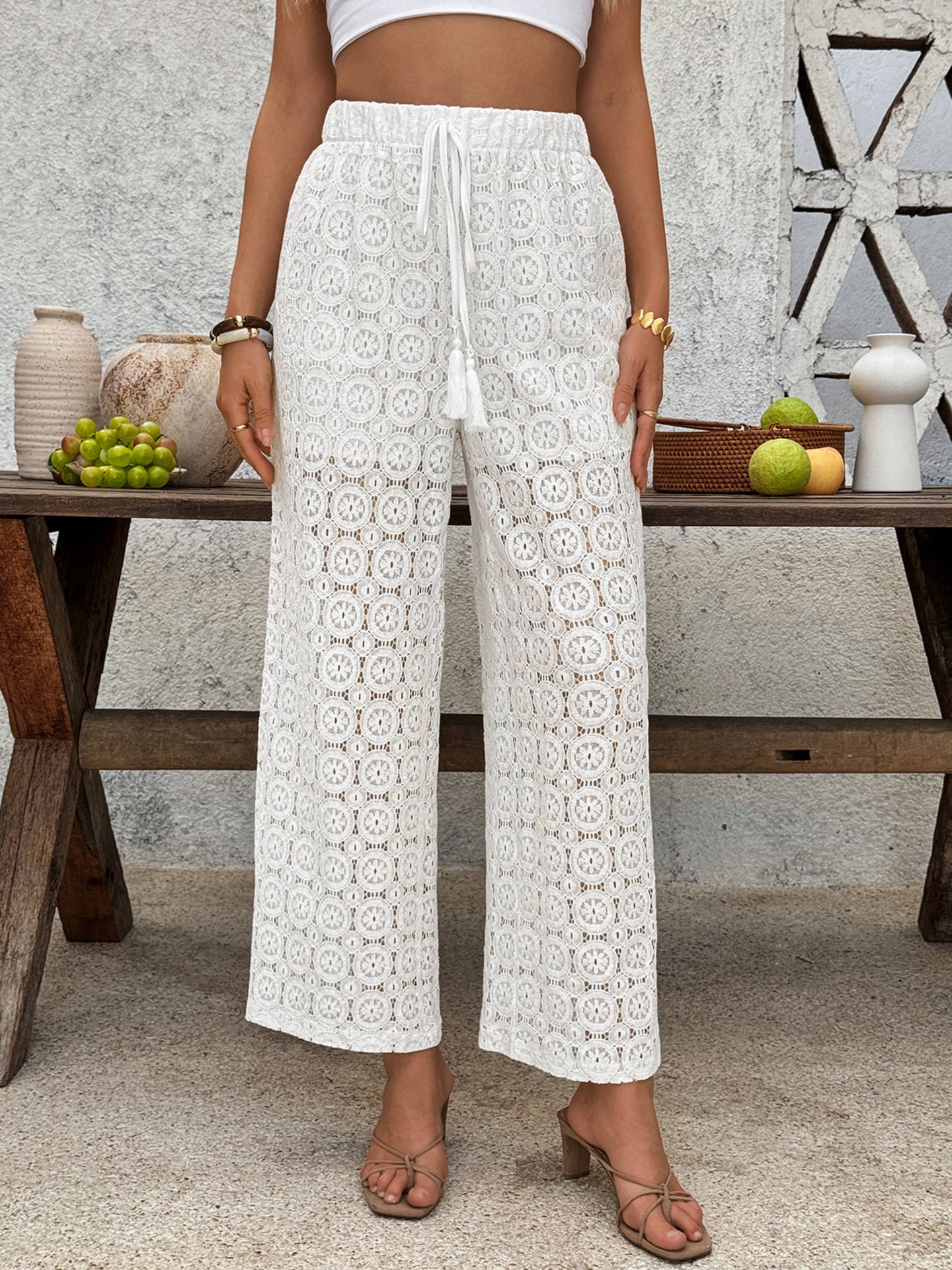 Women Floral Design Straight Fit Wrinkle Free Cotton Trousers