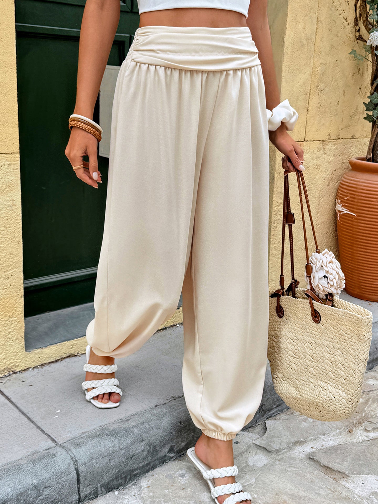 Solid High-Rise Regular Trousers
