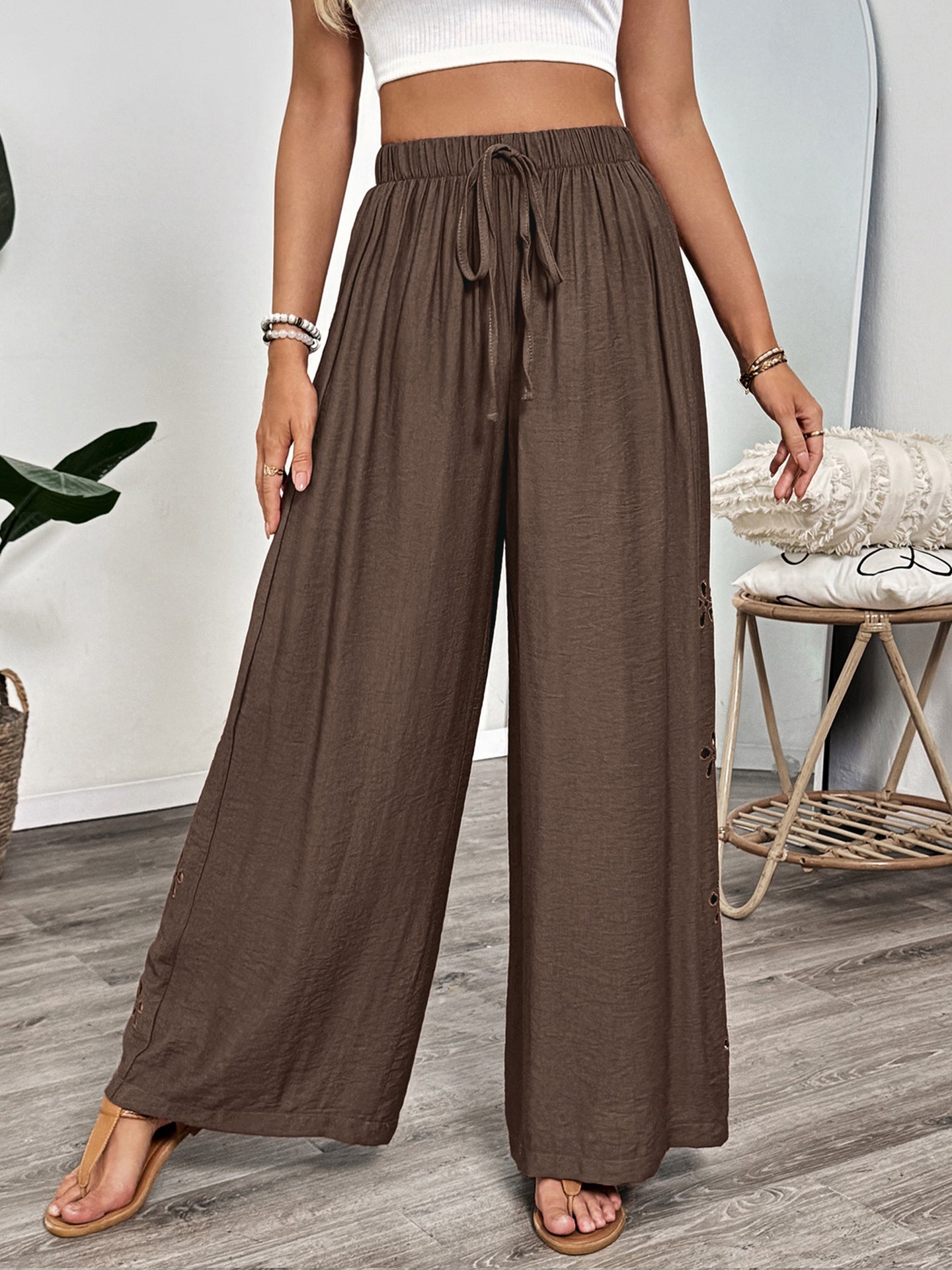 Women Loose Fit Easy Wash Pleated Culottes Trousers