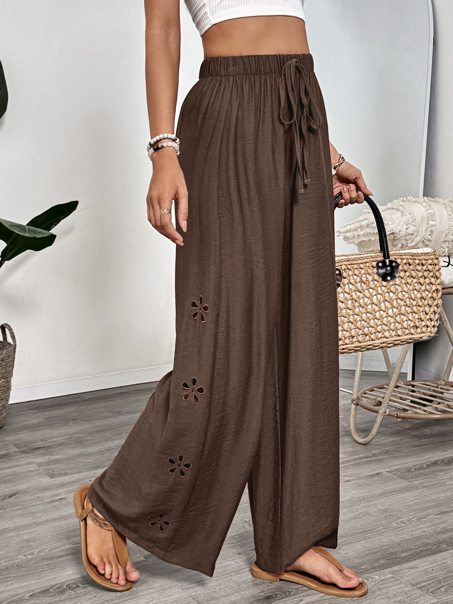 Women Loose Fit Easy Wash Pleated Culottes Trousers
