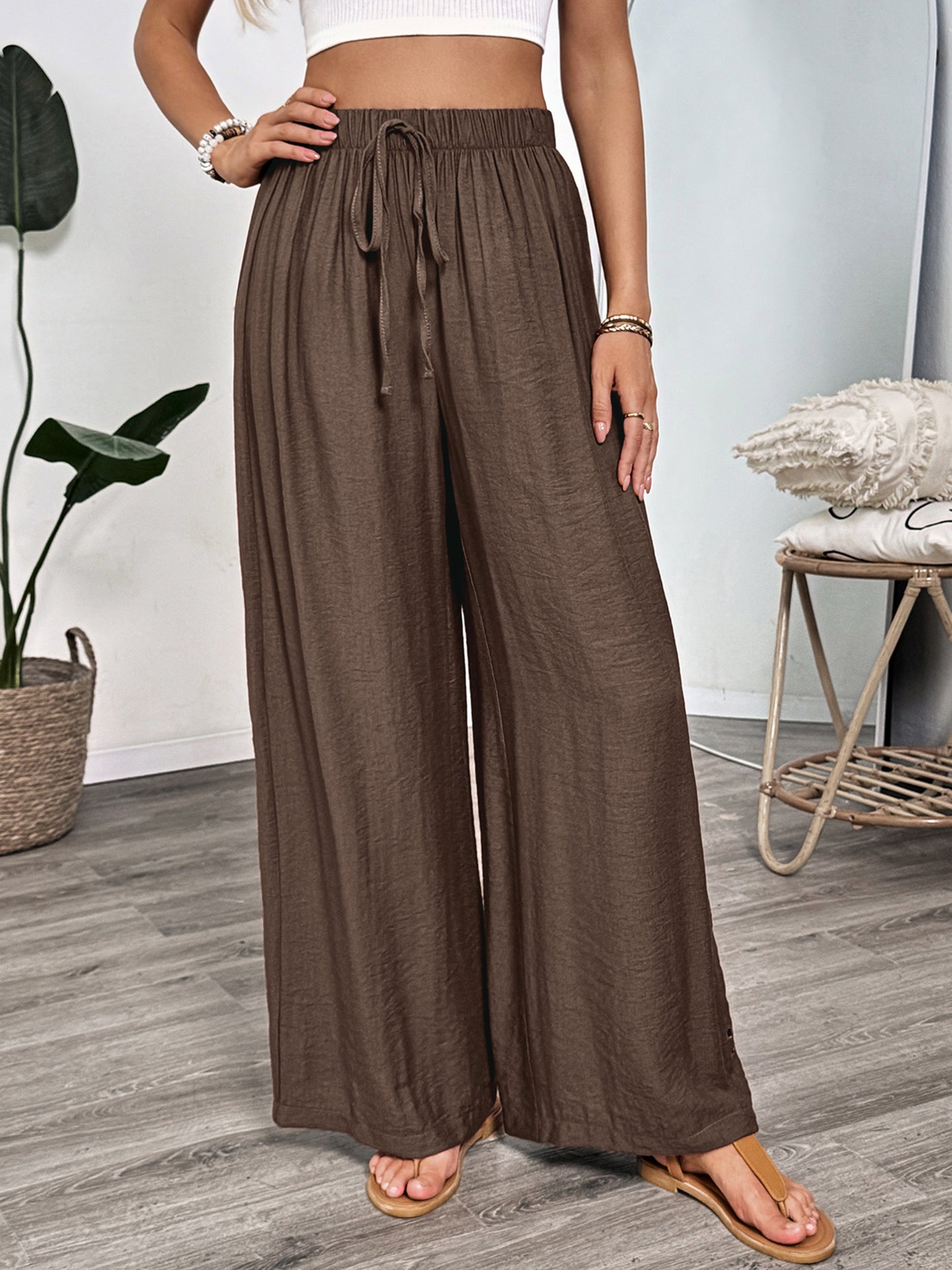 Women Loose Fit Easy Wash Pleated Culottes Trousers