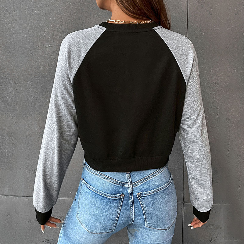 Black Long Sleeves Crop Pullover