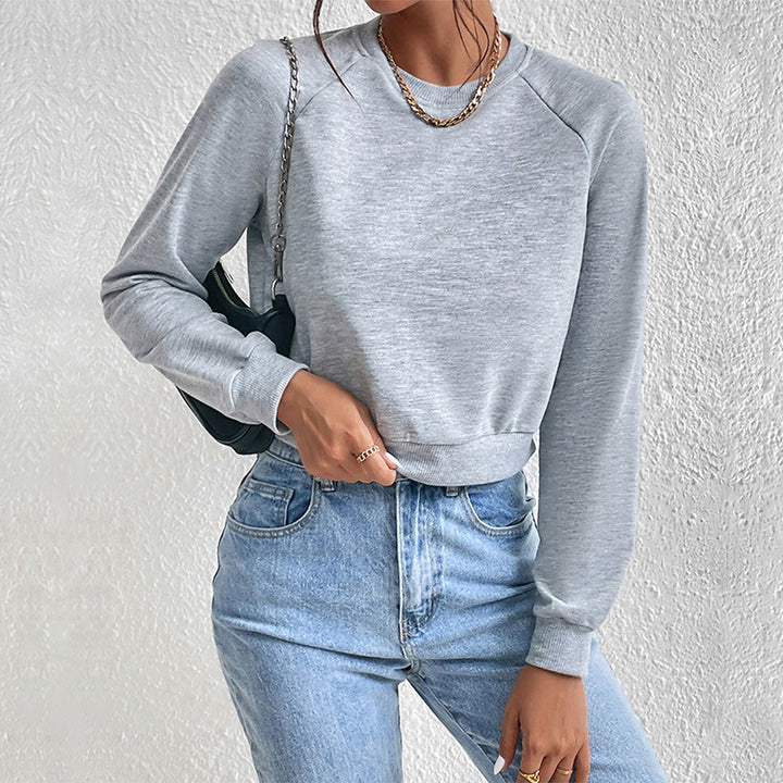 Grey Round Neck Full Sleeve Cropped Top