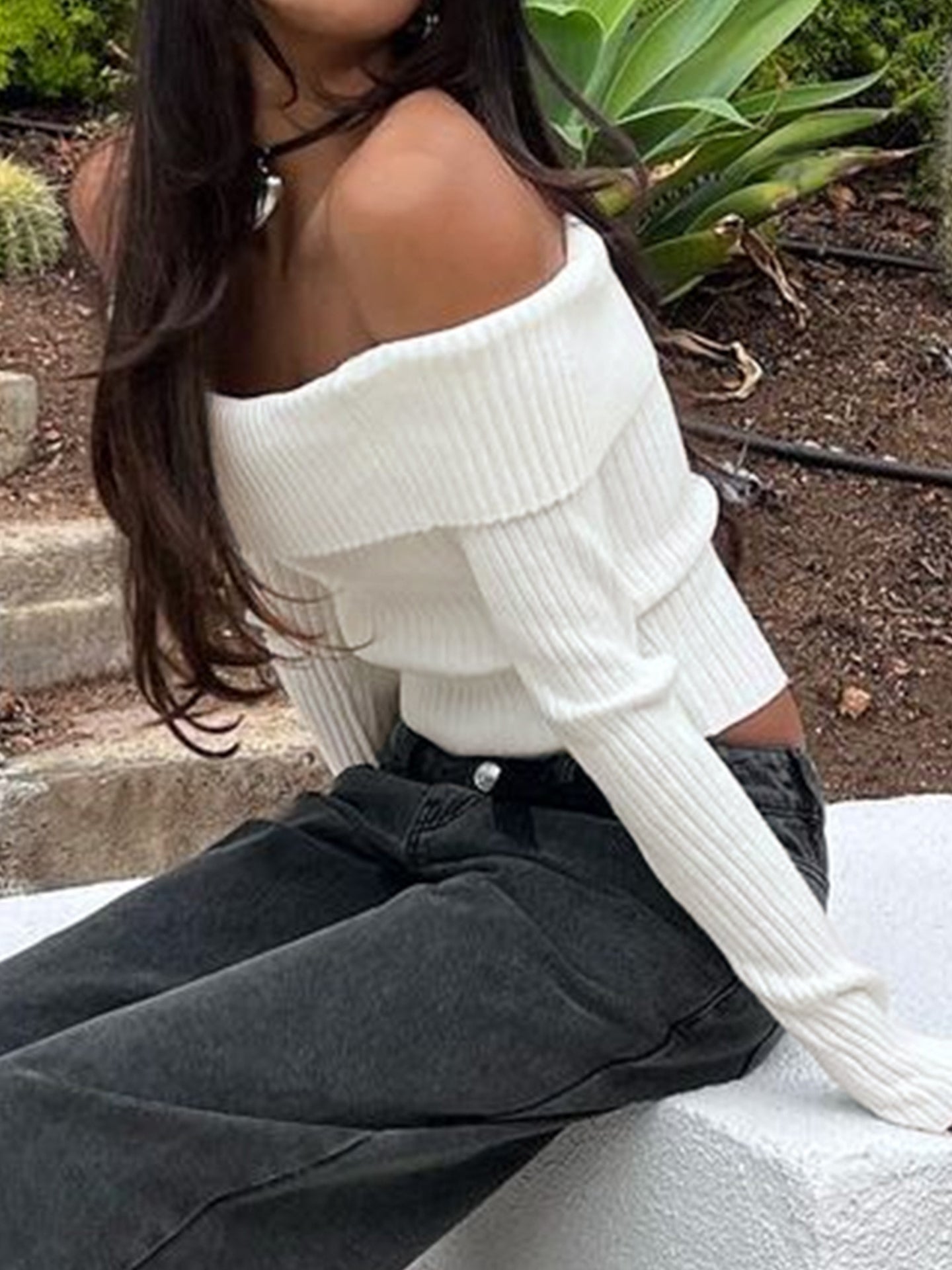 Self Design Bardot Crop Top