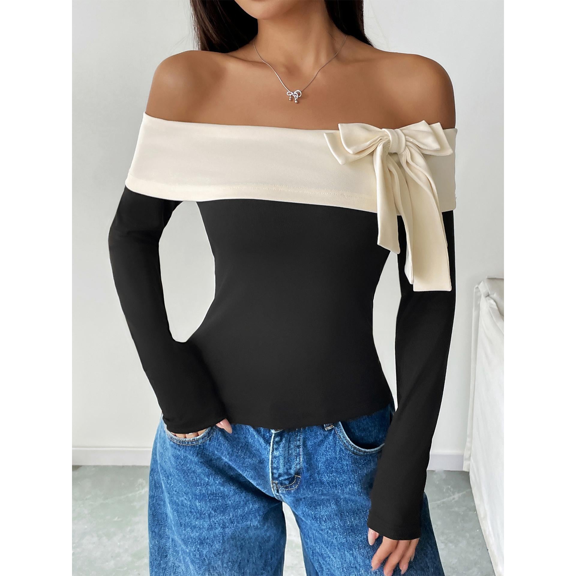 Colourblocked Off-Shoulder Fitted Top